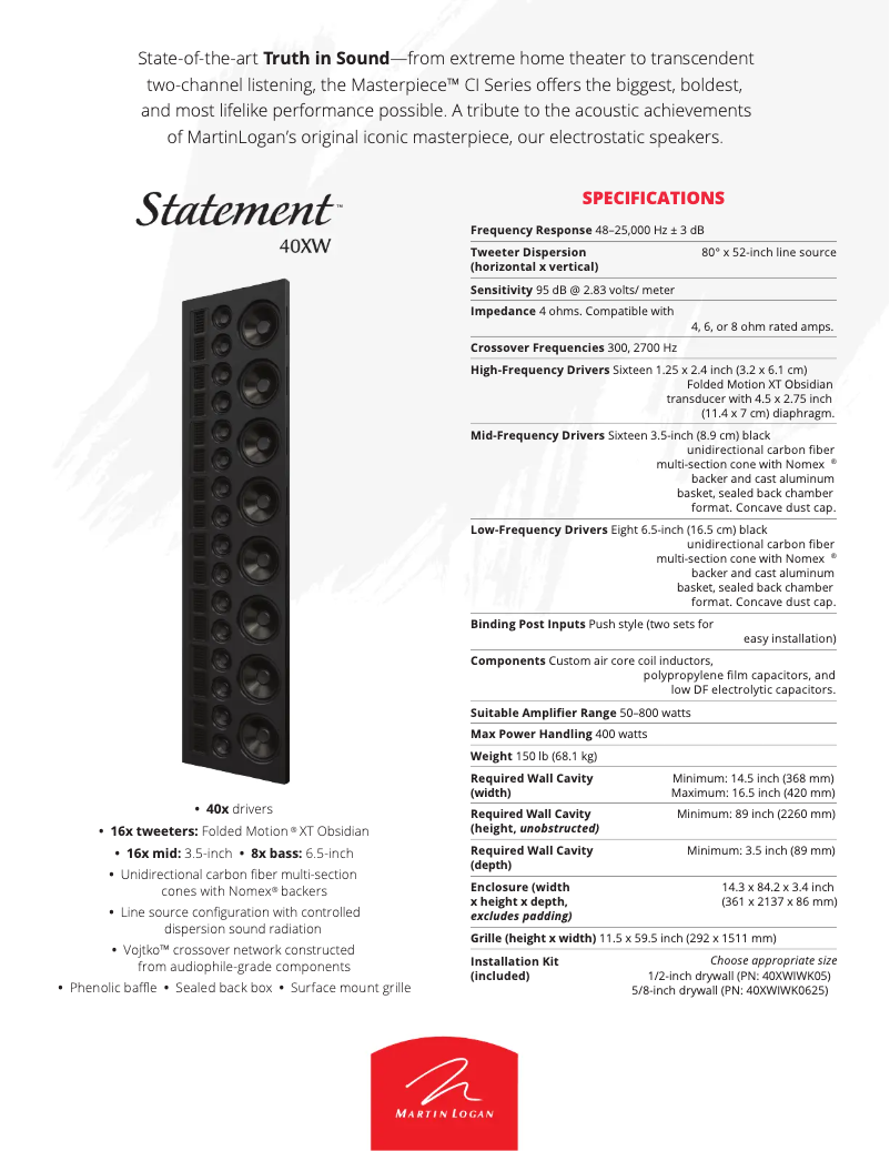 Página 1 del manual Ficha técnica Martin Logan Monument 7XW