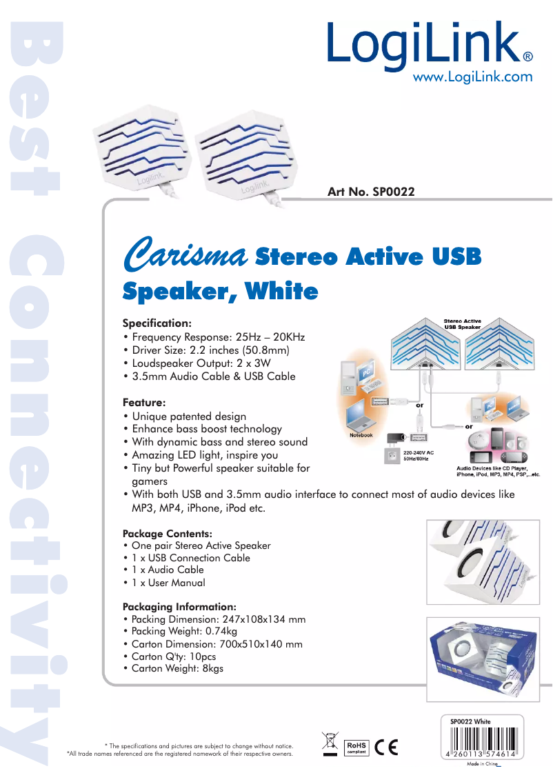 Imagen de la primera página del manual del dispositivo Stereo Active Speaker SP0022