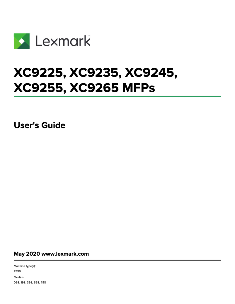 Página nº 1 - Manual de usuario Lexmark XC9255