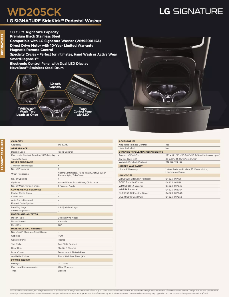 Página nº 1 - Ficha técnica LG WD205CK