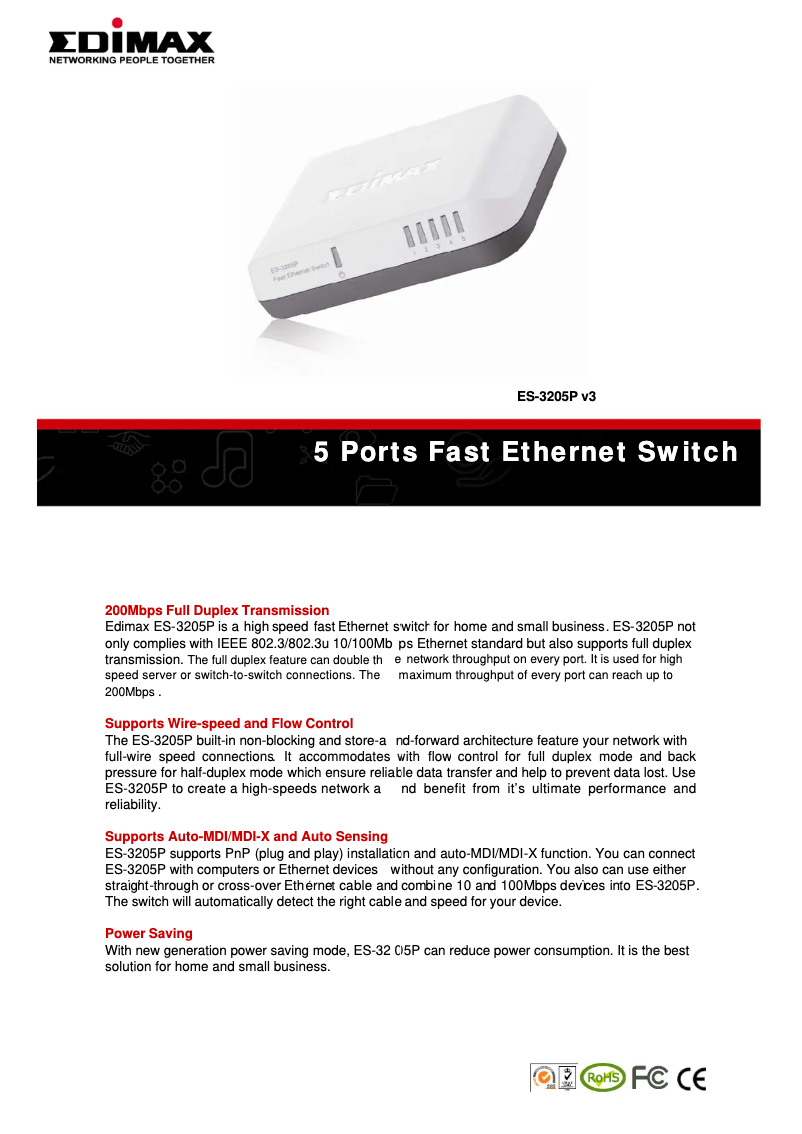 Página 1 del manual Ficha técnica Edimax ES-3205P