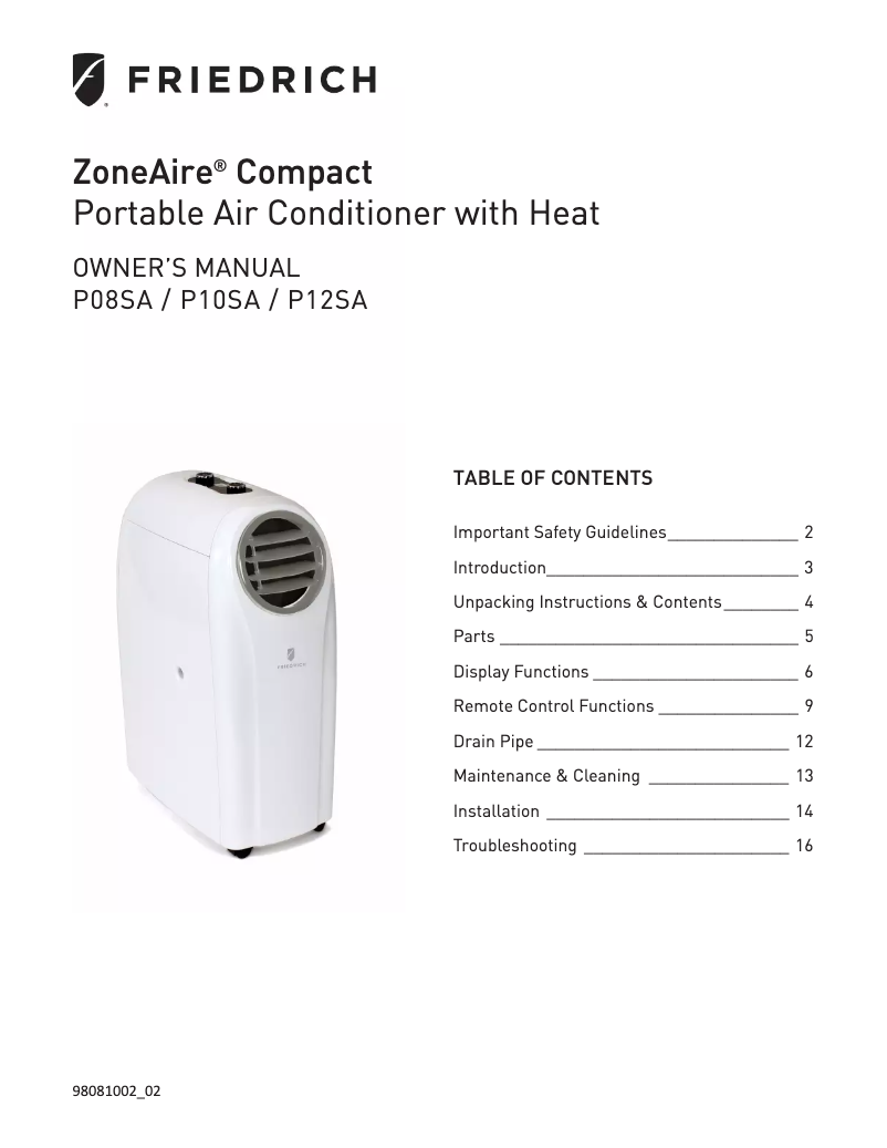 Imagen de la primera página del manual del dispositivo ZoneAire Compact P12SA