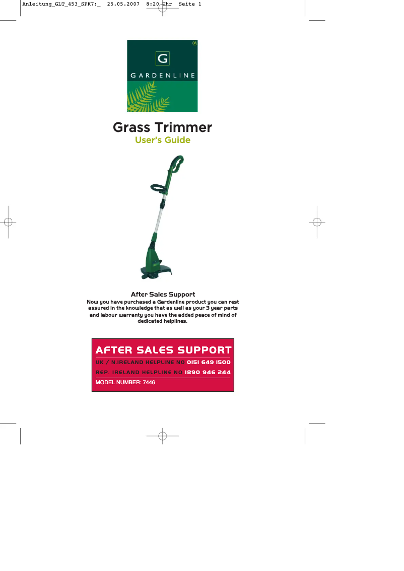 Página nº 1 - Manual de usuario Gardenline GLT 453