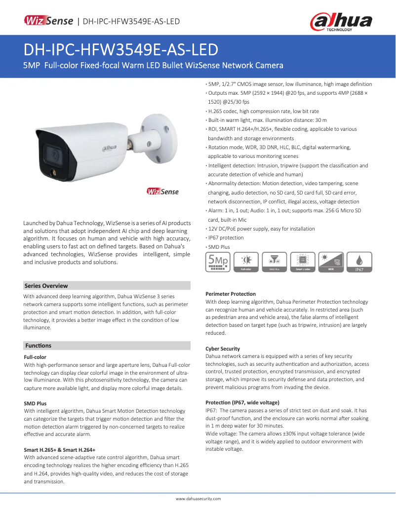 Imagen de la primera página del manual del dispositivo IPC-HFW3549E-AS-LED