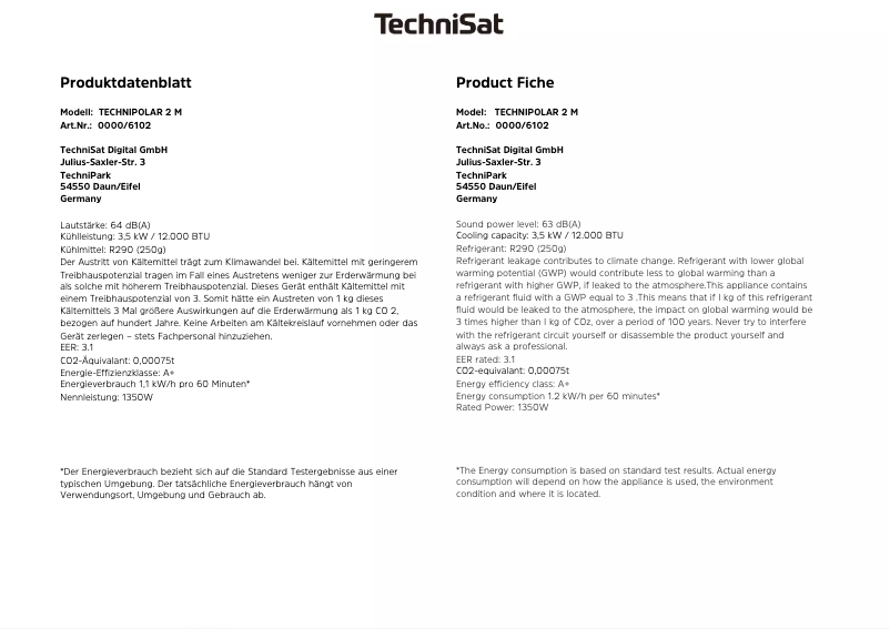 Página 1 del manual Ficha técnica TechniSat Technipolar 2 M
