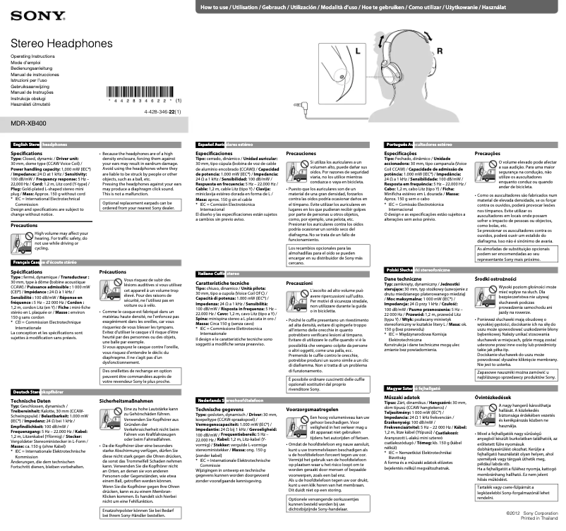 Imagen de la primera página del manual del dispositivo MDR-XB400