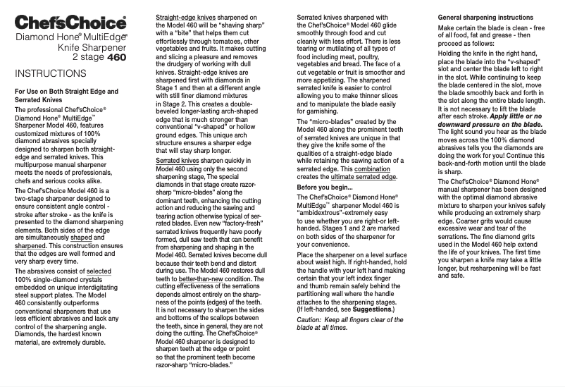 Página 1 del manual Manual de usuario Chef's Choice MultiEdge 460