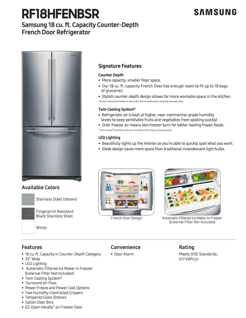 Página 1 del manual Ficha técnica Samsung RF18HFENB