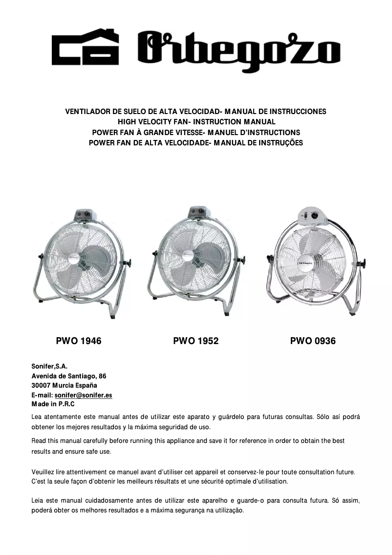 Página 1 del manual Manual de usuario Orbegozo PWO 1946