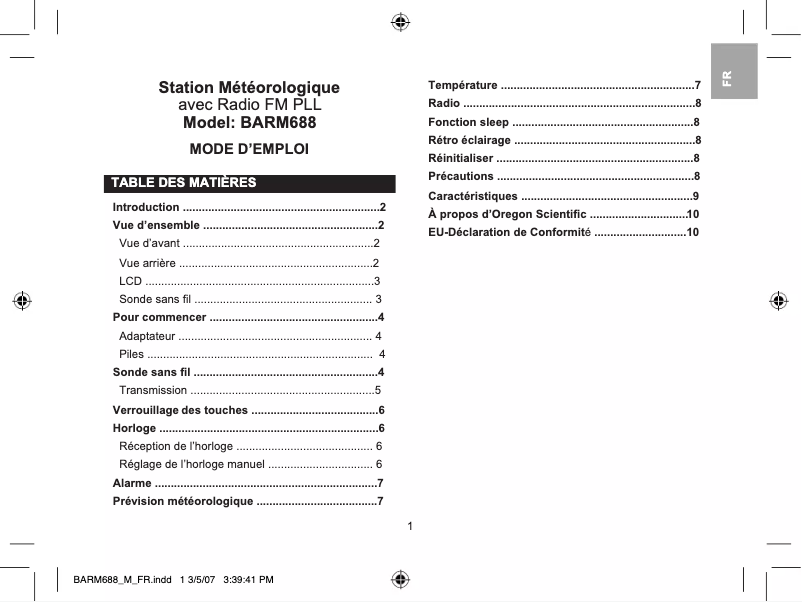 Página 1 del manual Manual de usuario Oregon Scientific BARM688