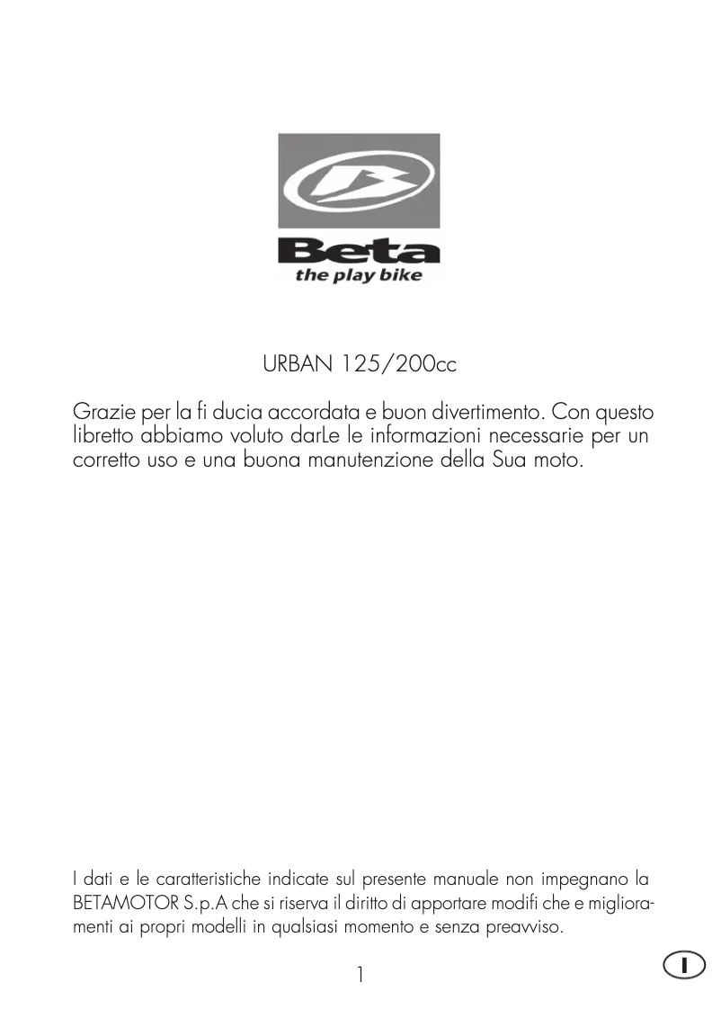 Página 1 del manual Manual de usuario Beta Urban 200 (2009)
