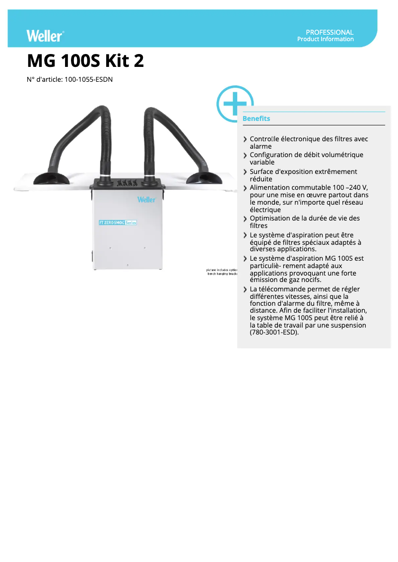 Página 1 del manual Ficha técnica Weller MG100S