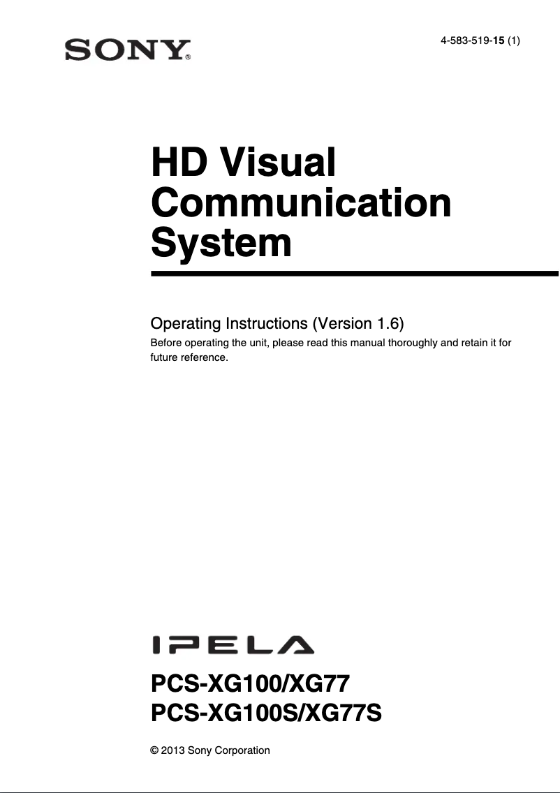 Imagen de la primera página del manual del dispositivo PCS-XG100
