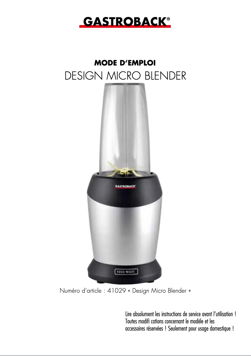Página nº 1 - Manual de usuario Gastroback 41029