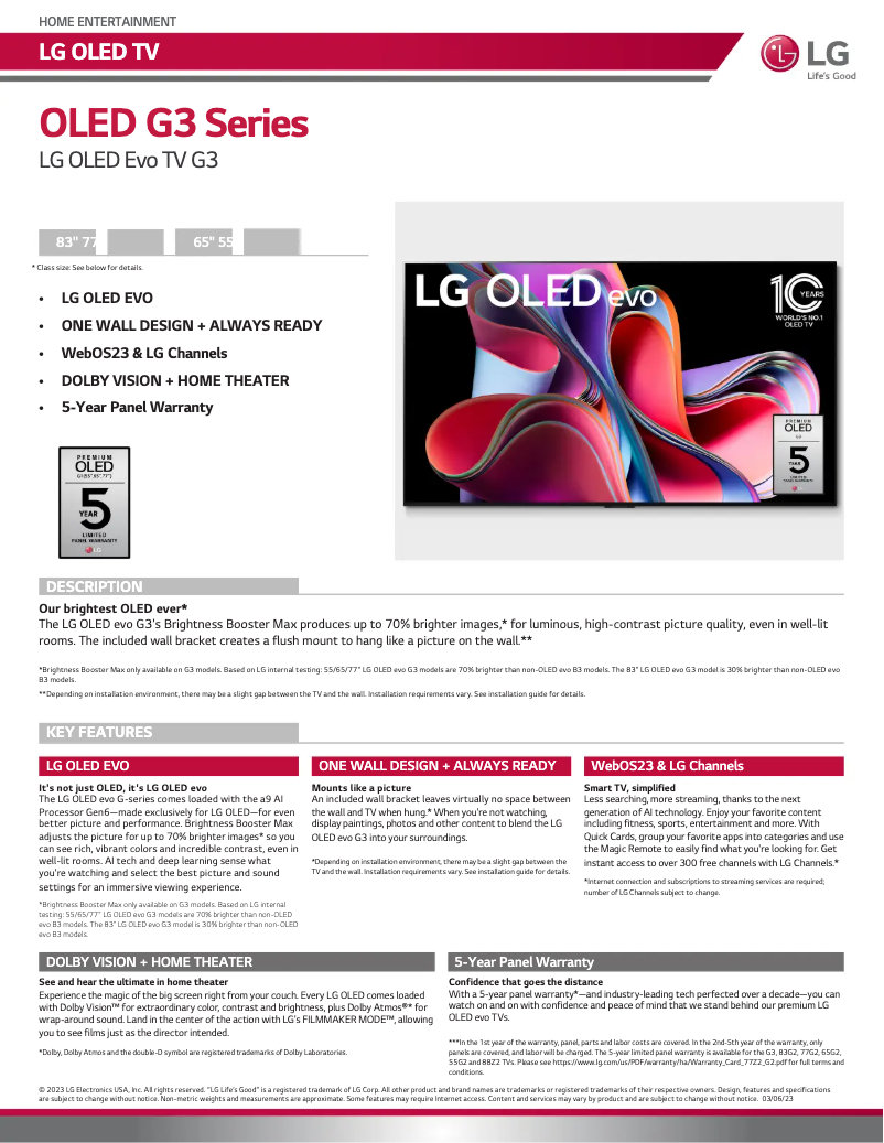 Imagen de la primera página del manual del dispositivo OLED77G3PUA
