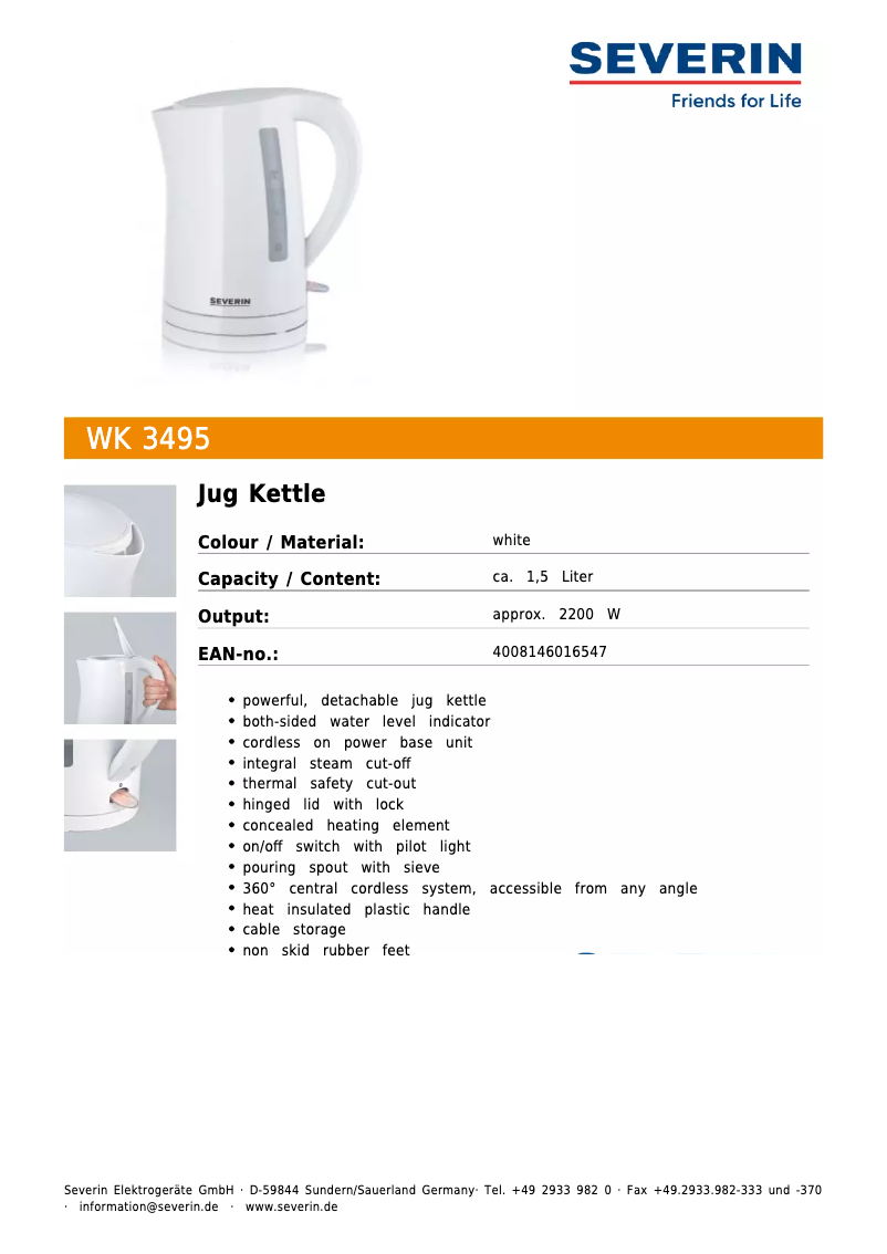 Página 1 del manual Ficha técnica Severin WK 3495