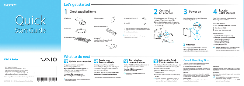 Imagen de la primera página del manual del dispositivo Vaio VPCL23AFX