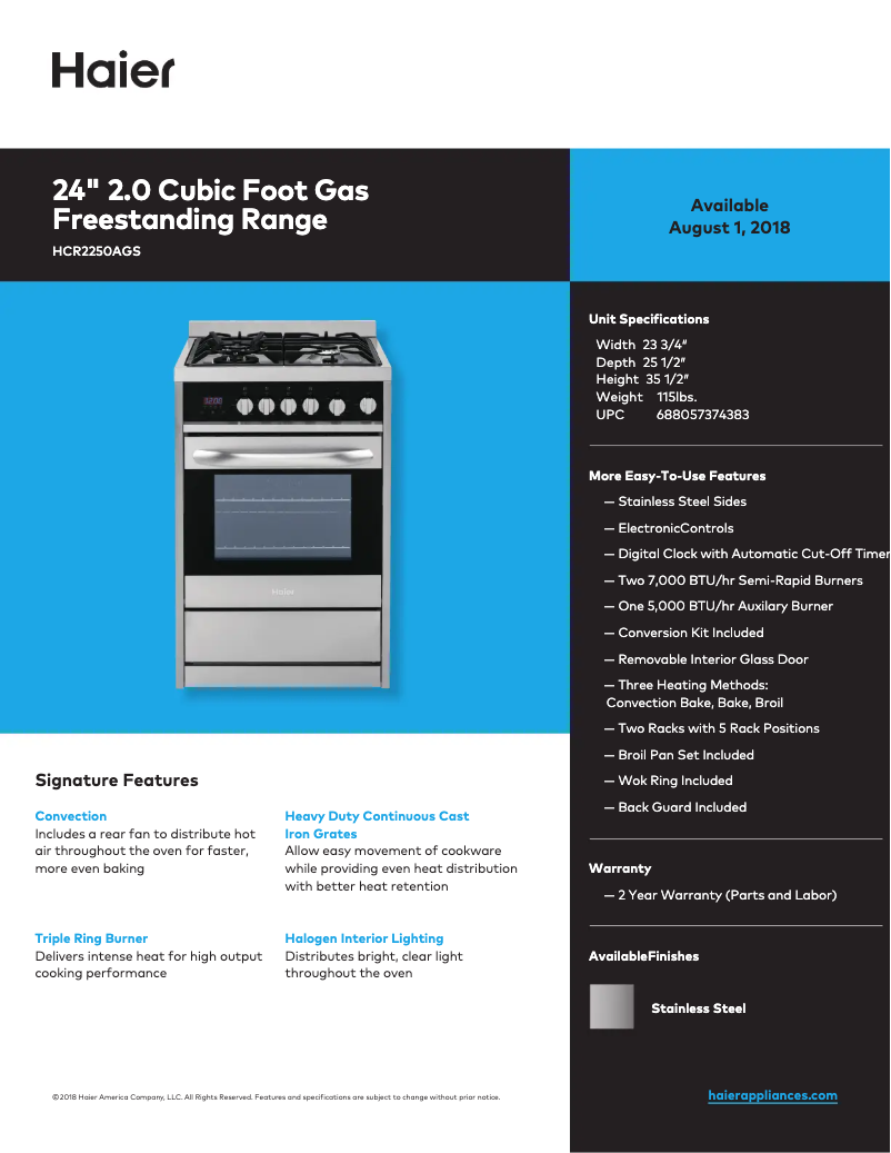 Página 1 del manual Ficha técnica Haier HCR2250AGS