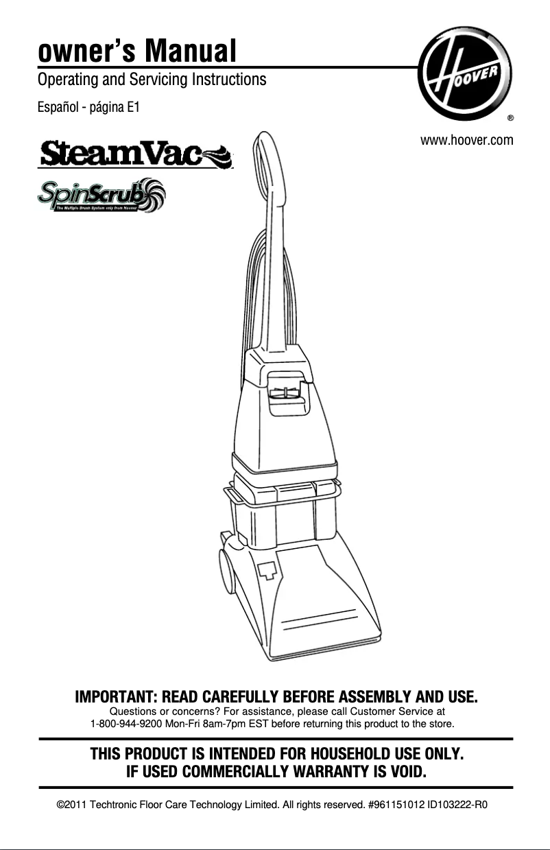 Página 1 del manual Manual de usuario Hoover SteamVac TurboPower