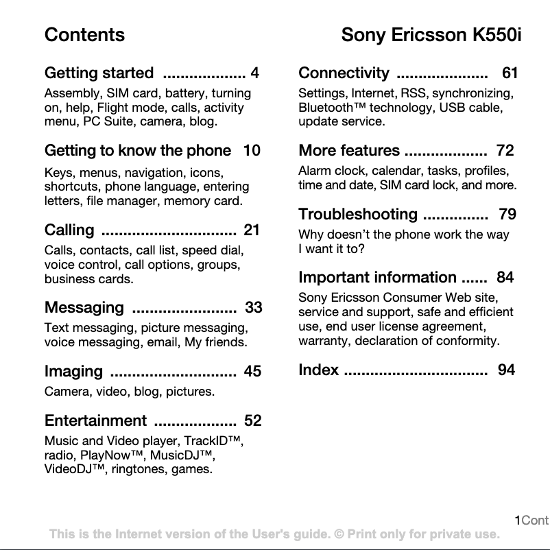 Imagen de la primera página del manual del dispositivo K550
