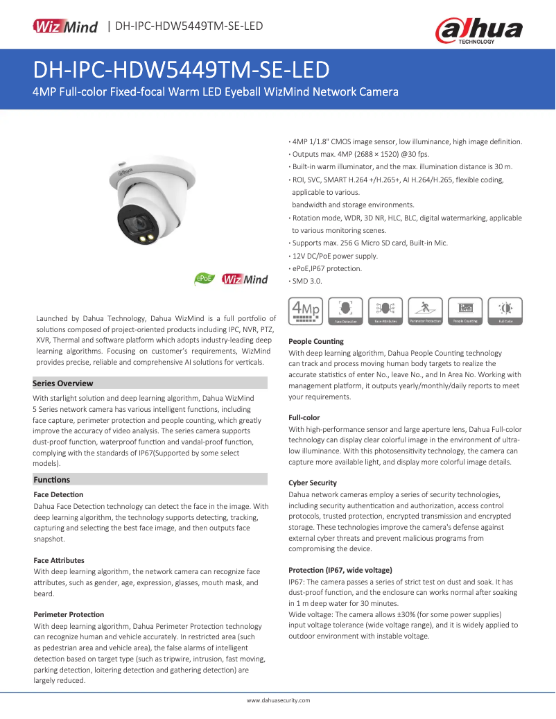 Página 1 del manual Ficha técnica Dahua Technology IPC-HDW5449TM-SE-LED