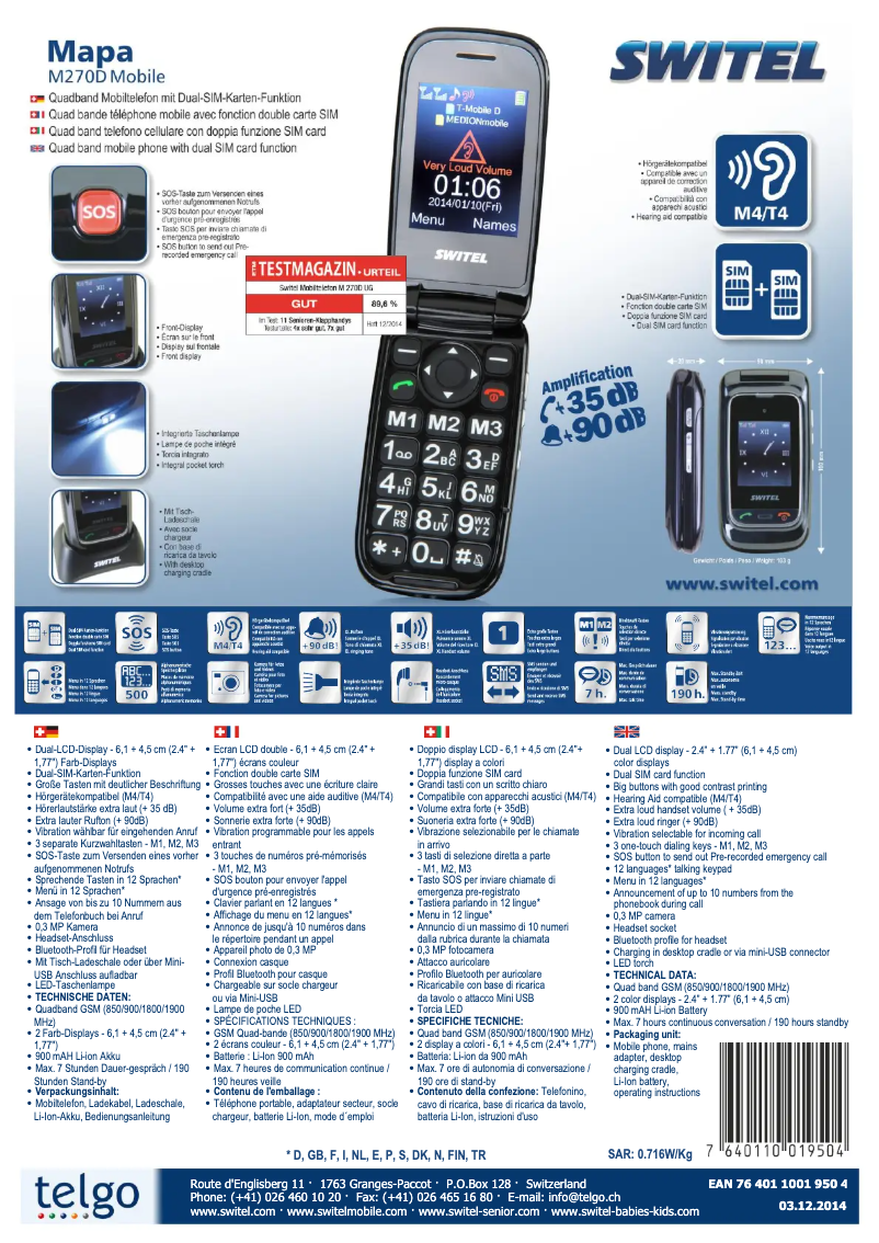 Página 1 del manual Ficha técnica Switel M270