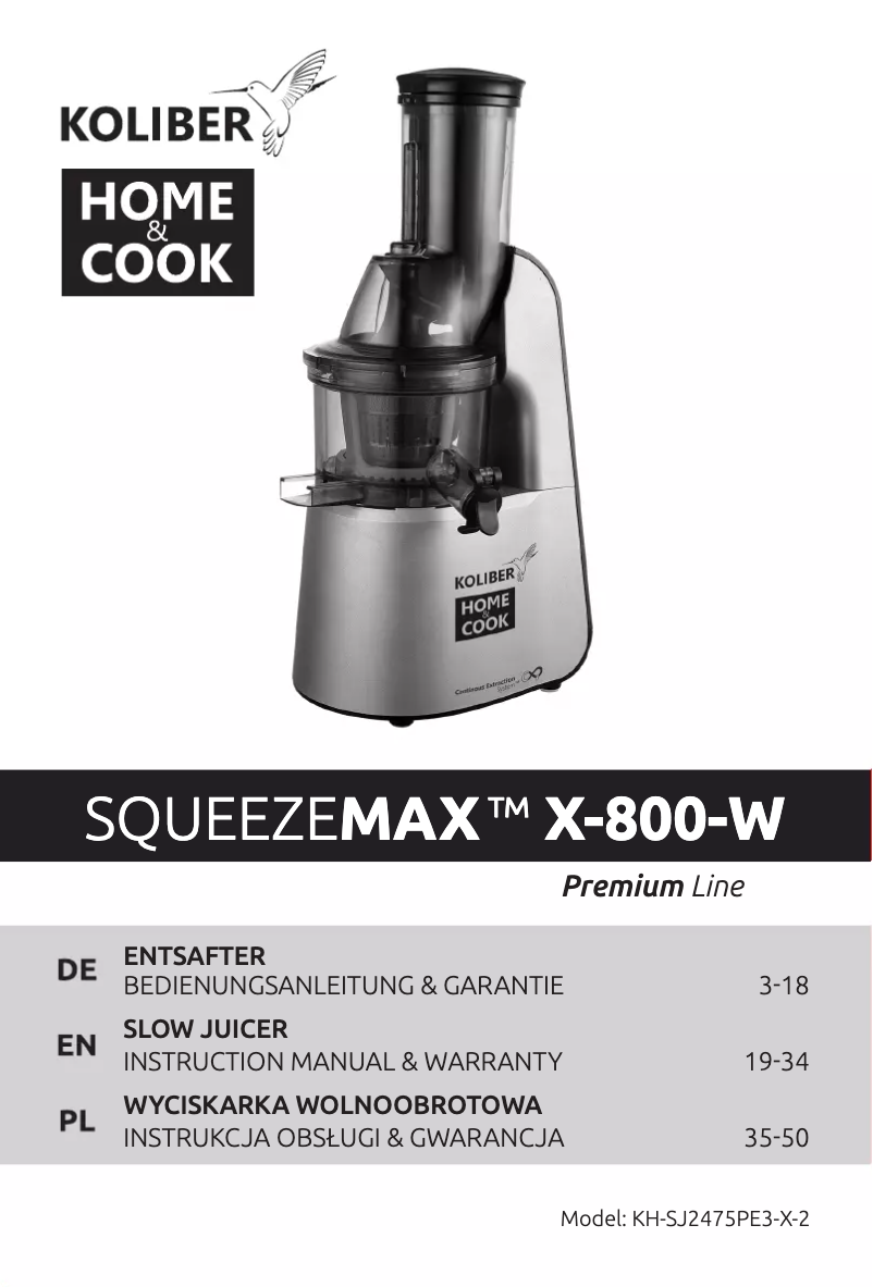 Página 1 del manual Manual de usuario Koliber SQUEEZEMAX X-800-W