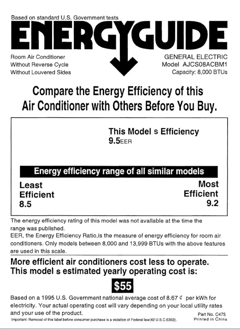 Página 1 del manual Etiqueta energética GE AJCS08ACB