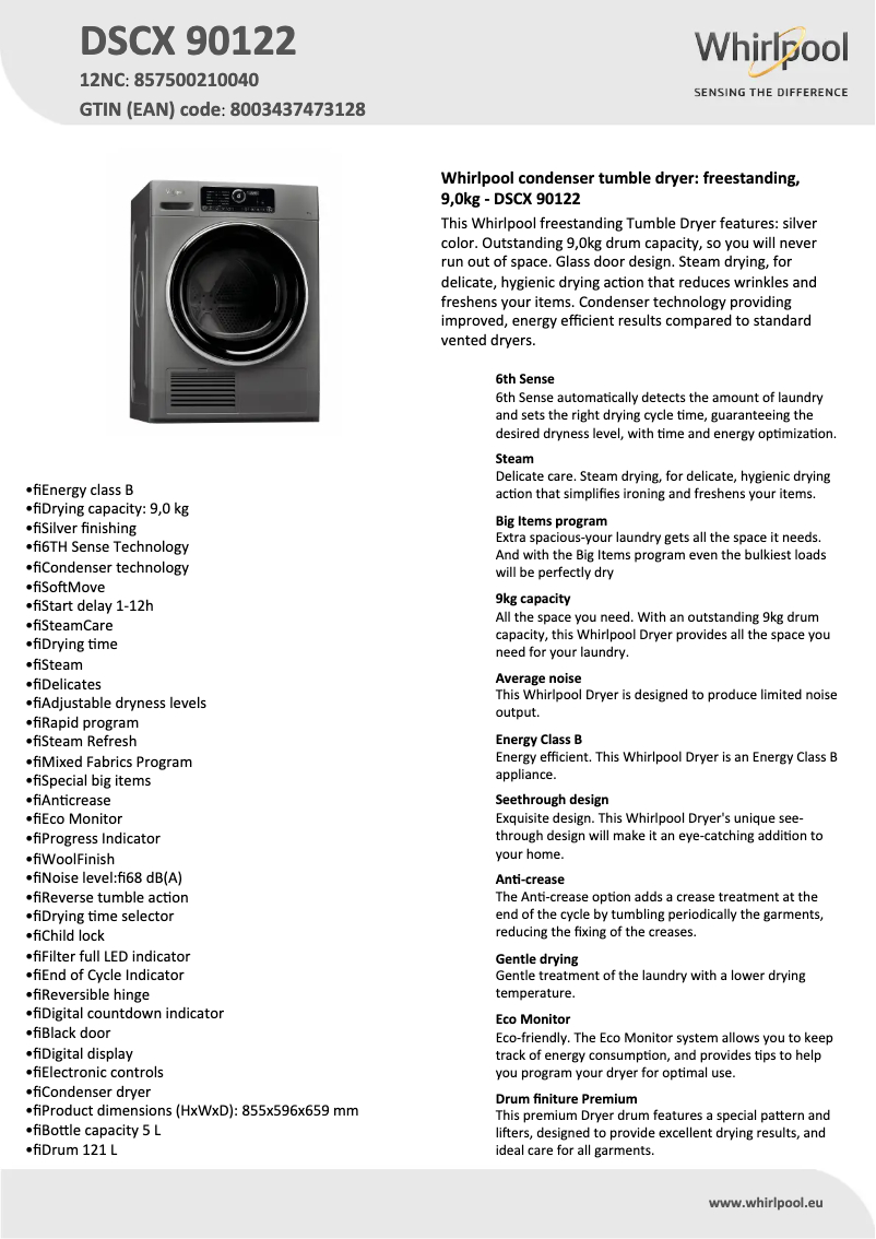 Página nº 1 - Ficha técnica Whirlpool DSCX 90122