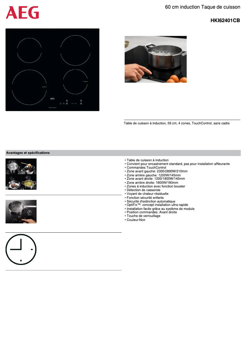 Página 1 del manual Ficha técnica AEG HKI62401CB