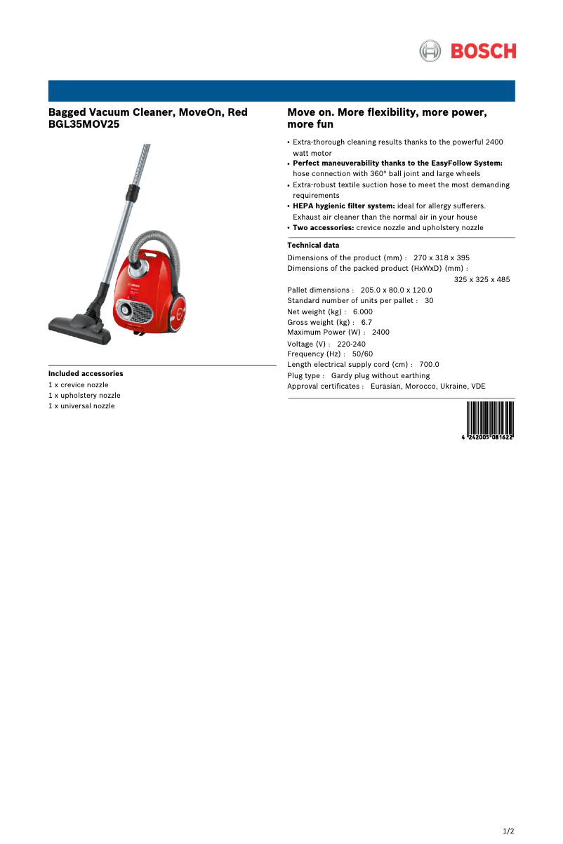 Página 1 del manual Ficha técnica Bosch BGL35MOV25