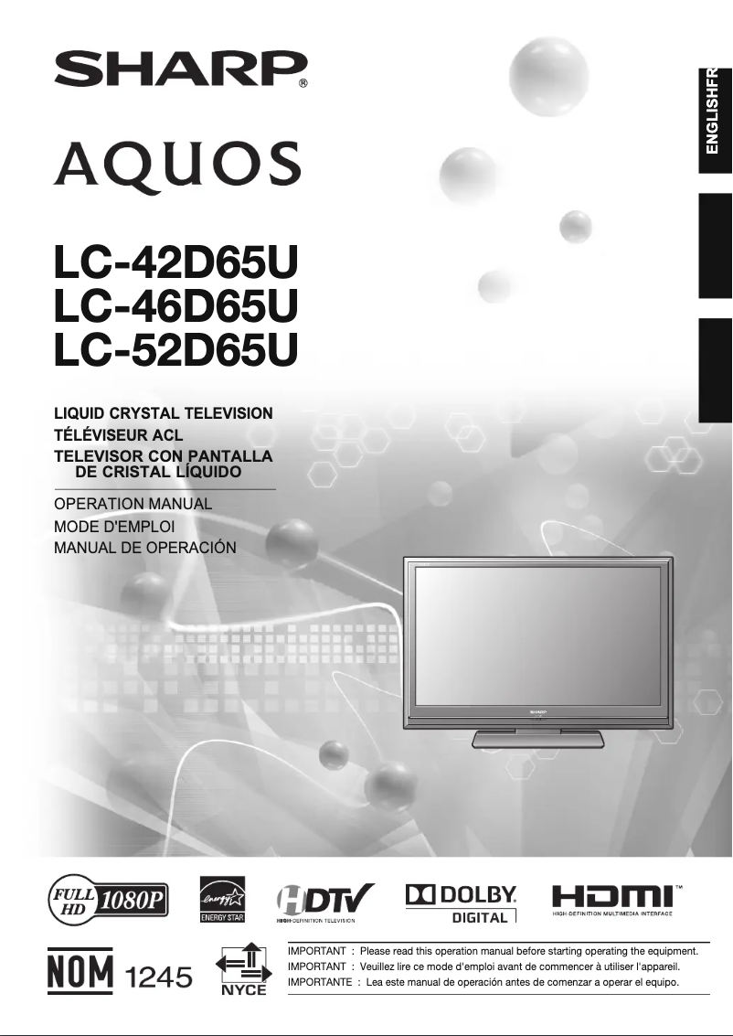 Imagen de la primera página del manual del dispositivo Aquos LC-46D65E