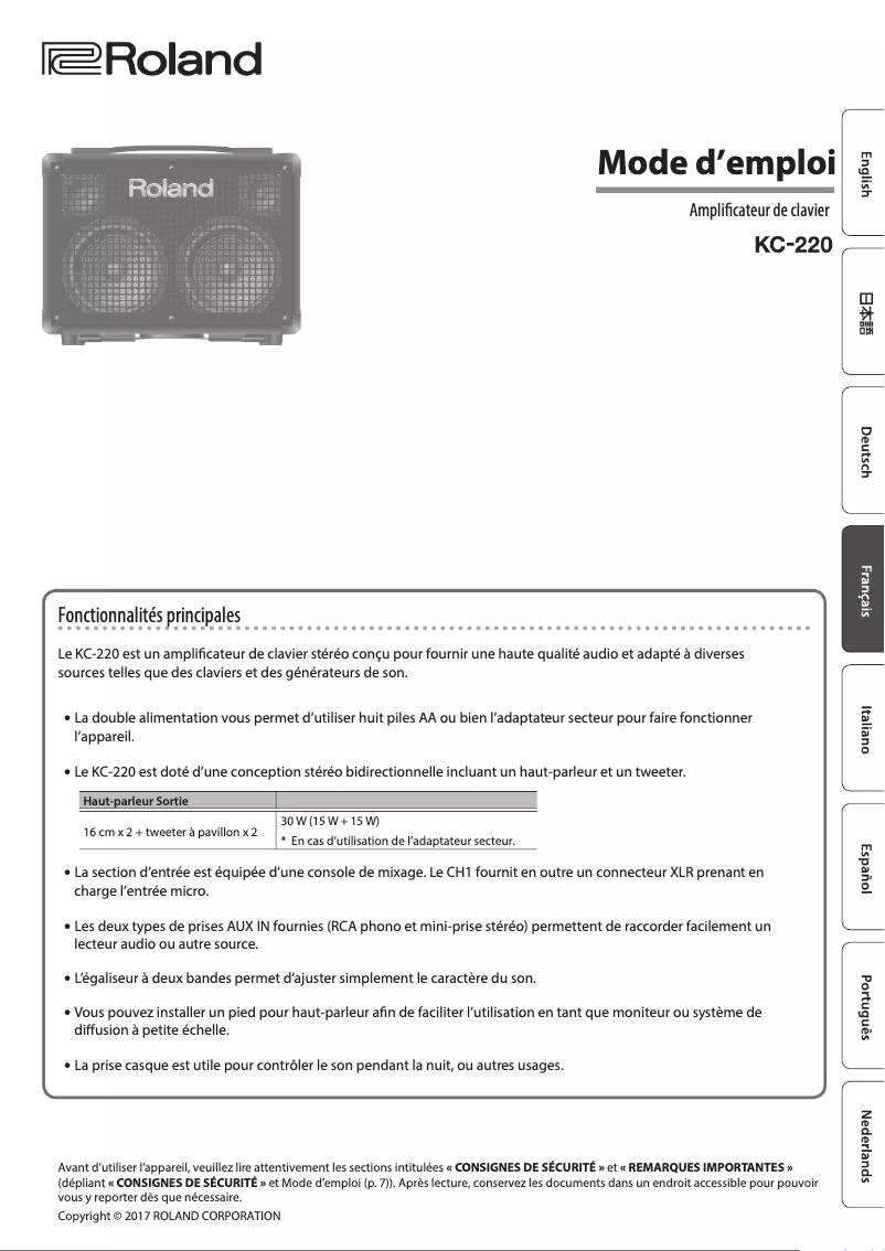 Página 1 del manual Manual de usuario Roland KC-220