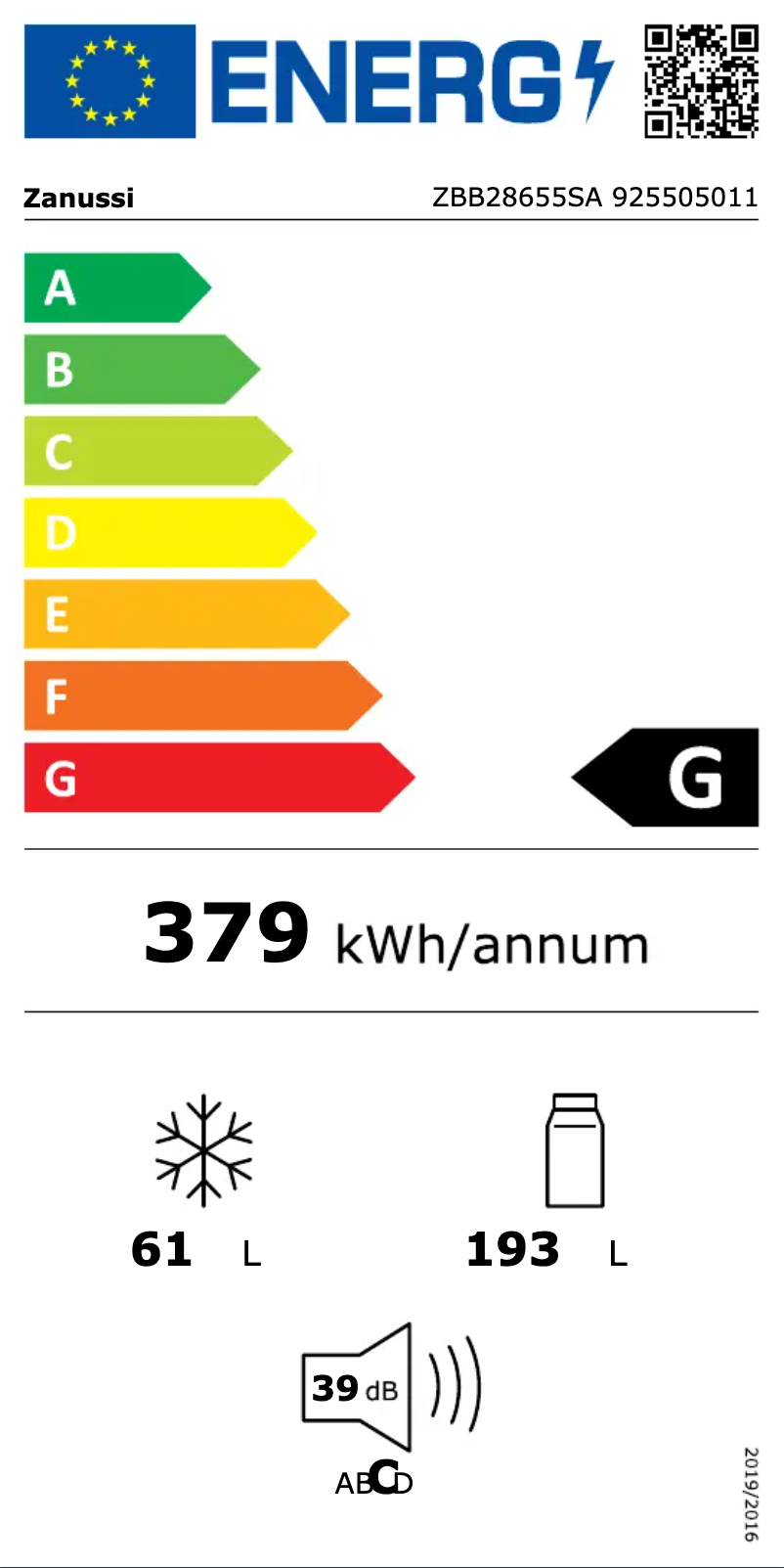 Página 1 del manual Etiqueta energética Zanussi ZBB28655SA