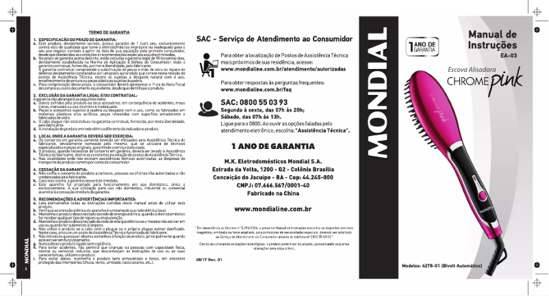 Página 1 del manual Manual de usuario Mondial Chrome Pink EA-03