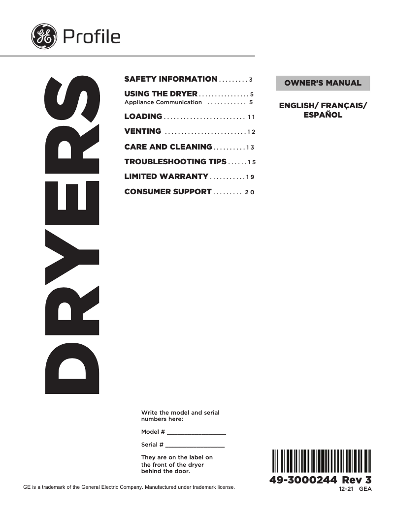 Imagen de la primera página del manual del dispositivo Profile PTD60GBPRDG