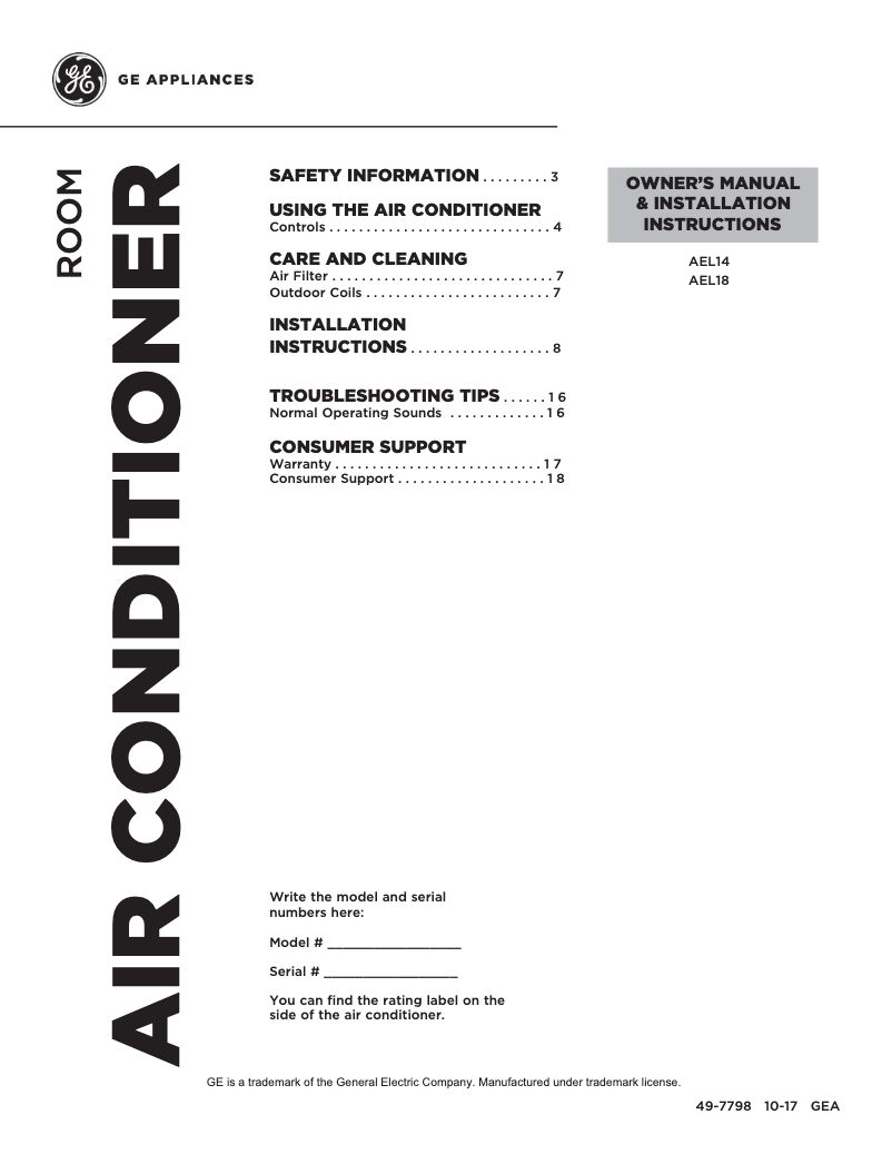 Imagen de la primera página del manual del dispositivo AEL14AX