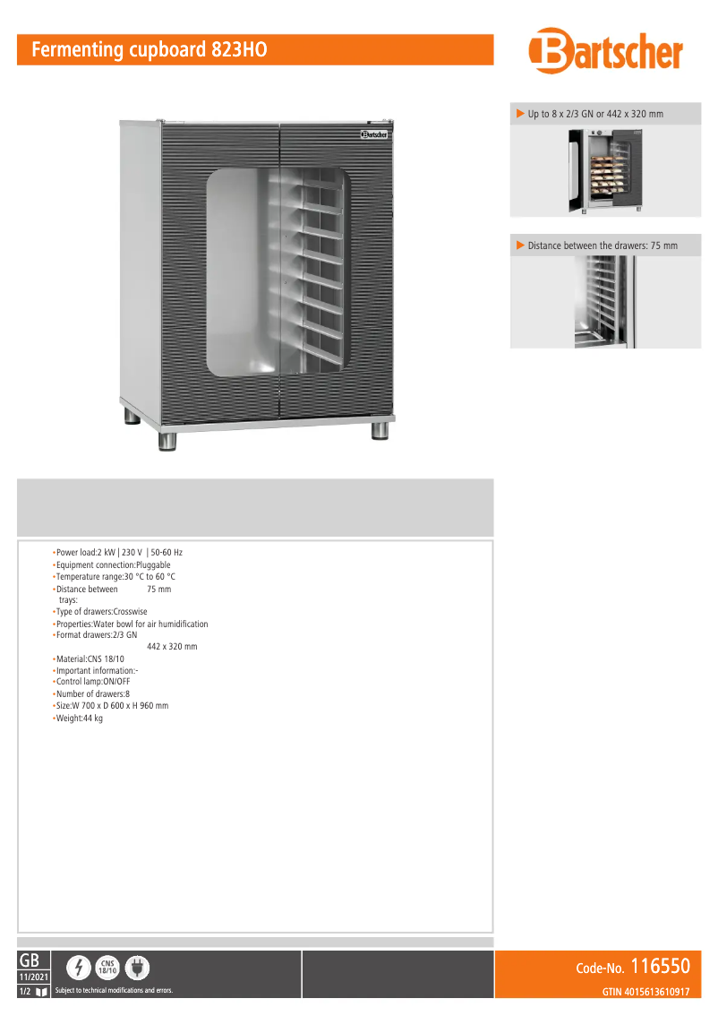 Página 1 del manual Ficha técnica Bartscher 116550
