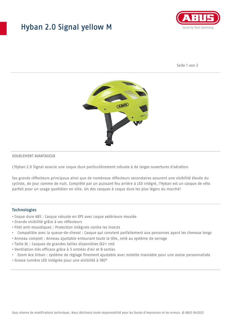 Página 1 del manual Ficha técnica Abus Hyban 2.0 Signal