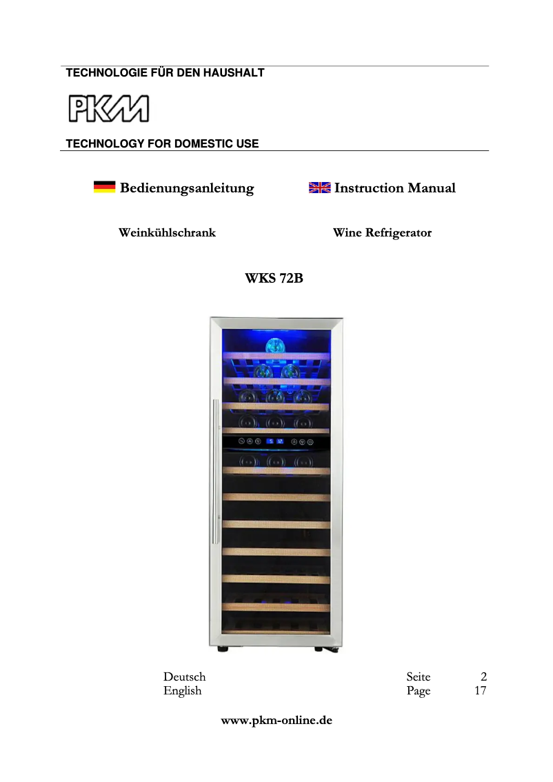 Página 1 del manual Manual de usuario PKM WKS72B