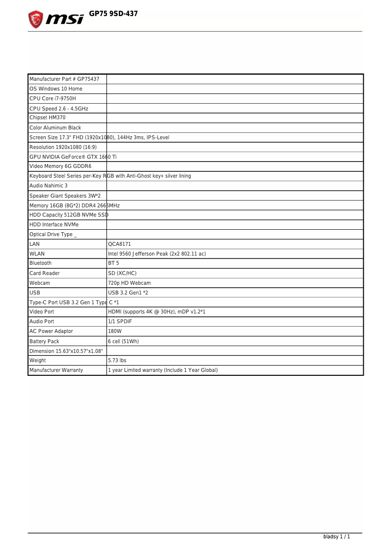 Imagen de la primera página del manual del dispositivo GP75 Leopard