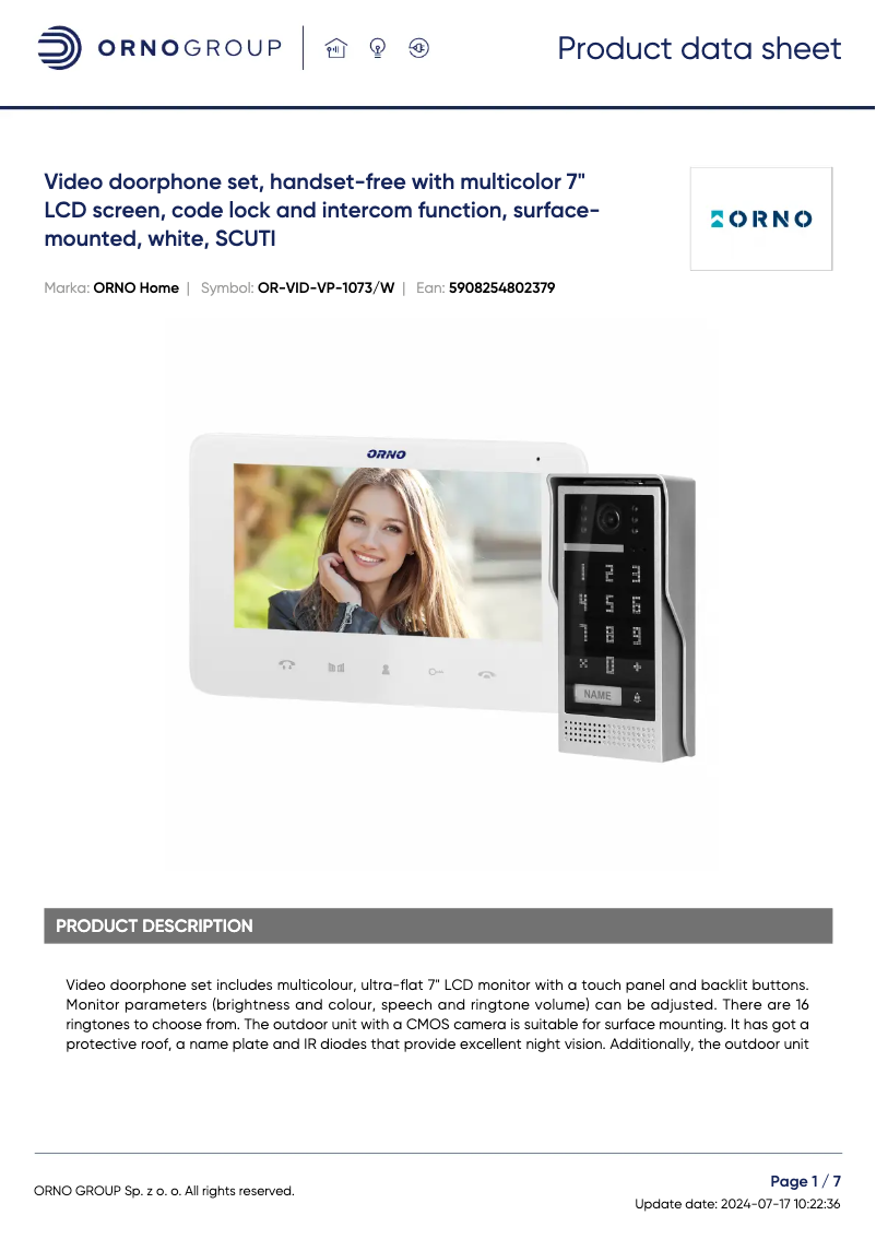 Página 1 del manual Ficha técnica Vibell OR-VID-VP-1073