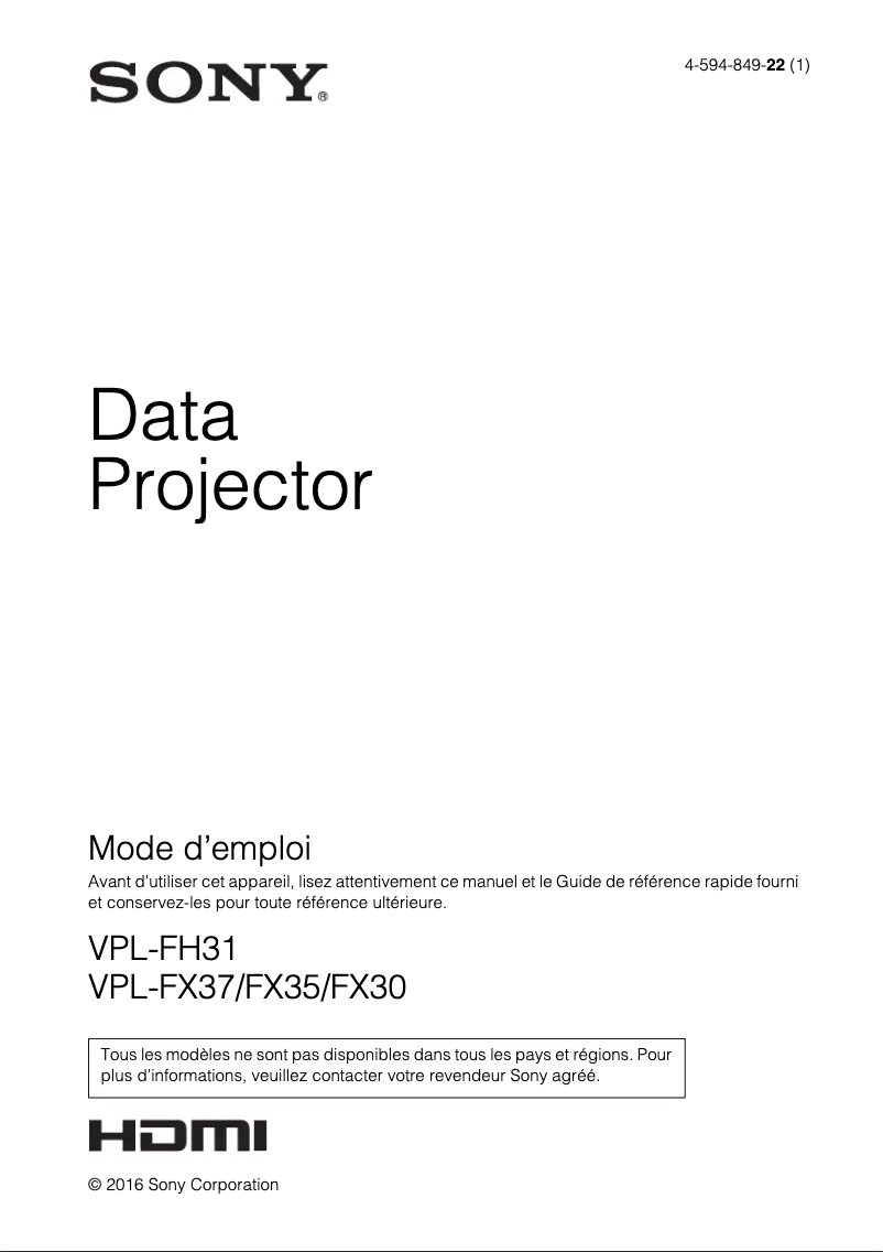 Imagen de la primera página del manual del dispositivo VPL-FX35