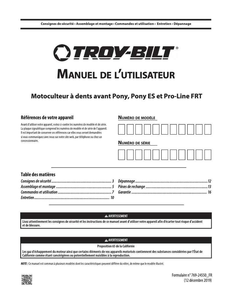 Página 1 del manual Manual de usuario Troy-Bilt Pony
