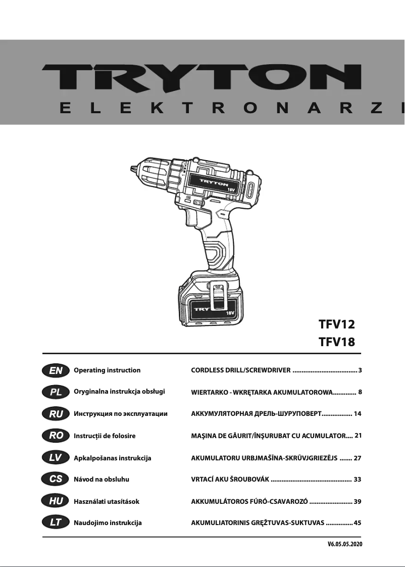 Imagen de la primera página del manual del dispositivo TFV18