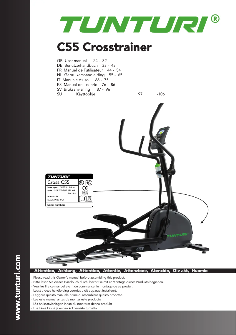 Página nº 1 - Manual de usuario Tunturi Performance C55