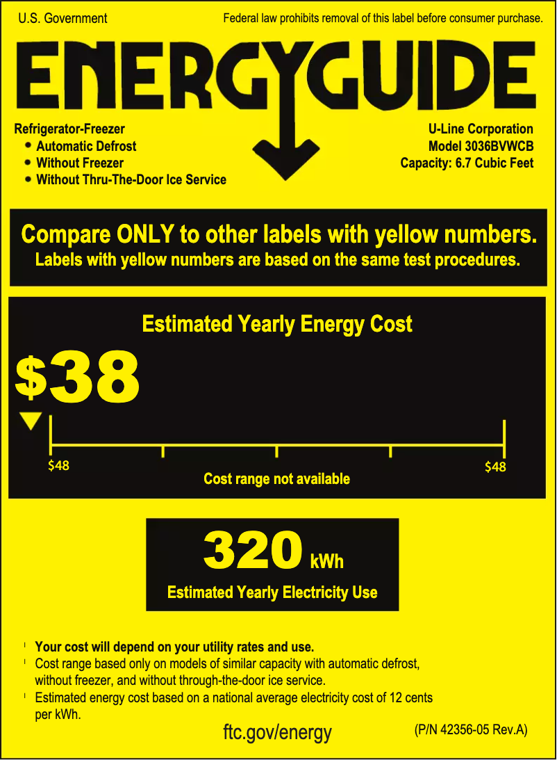 Página nº 1 - Etiqueta energética U-Line U-3036BVWCINT-00B
