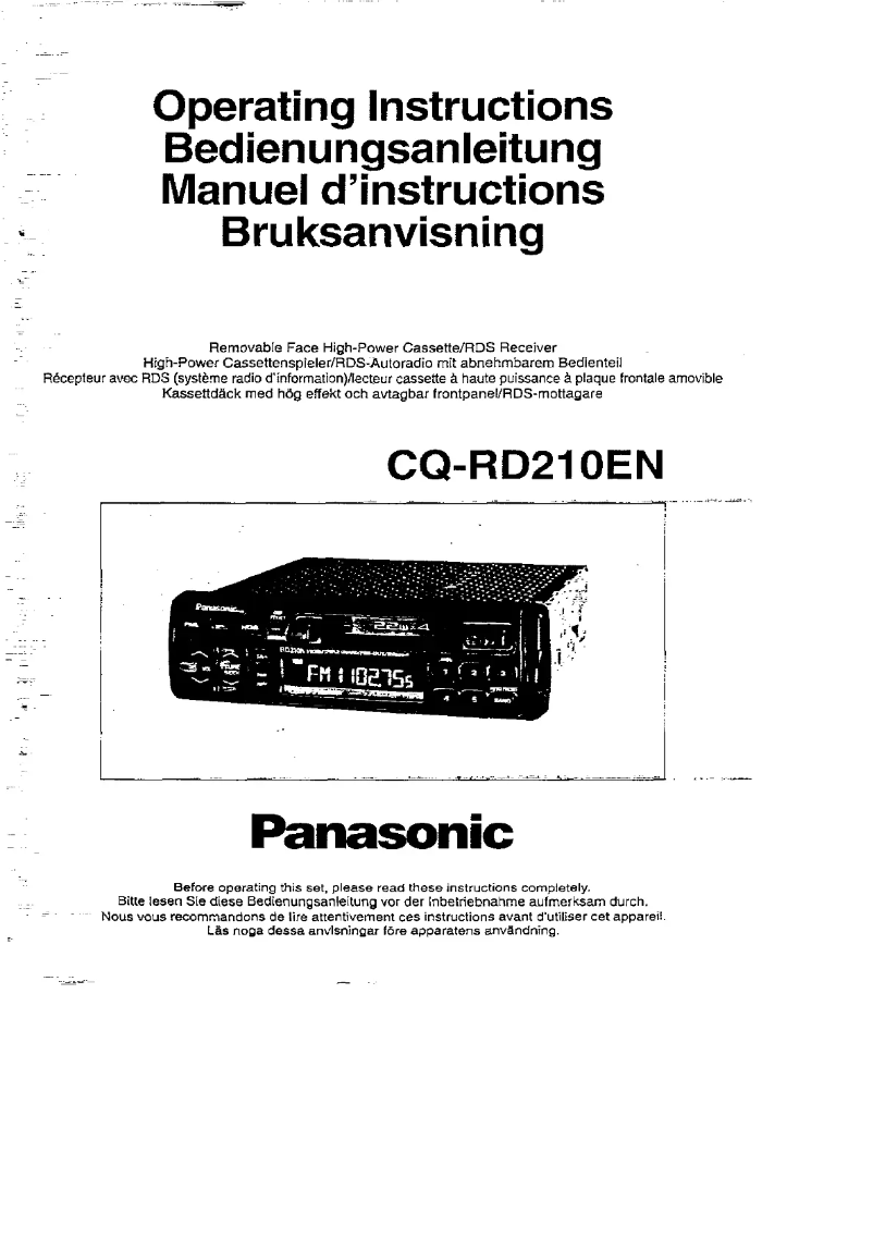 Imagen de la primera página del manual del dispositivo CQ-RD210E