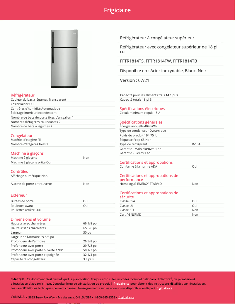 Imagen de la primera página del manual del dispositivo FFTR1814TW