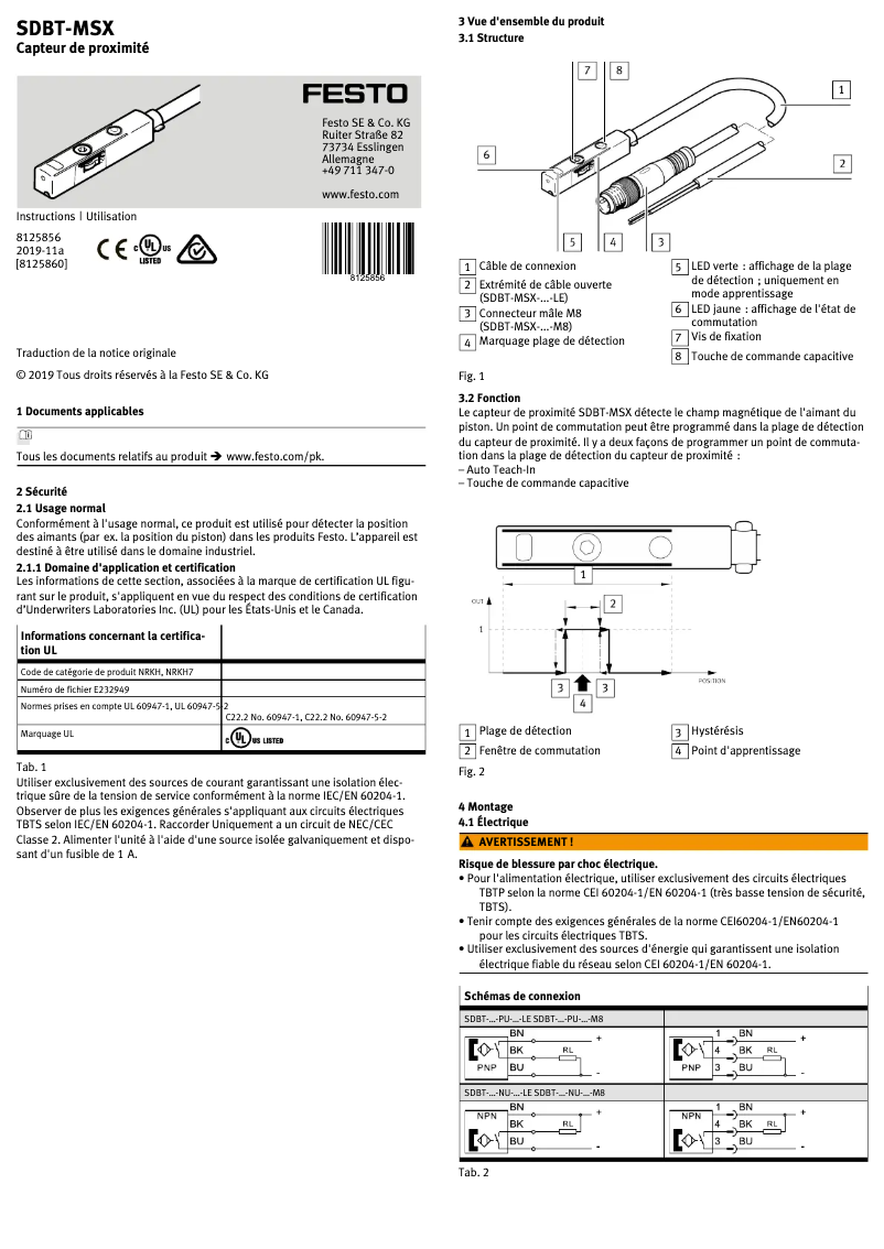 Imagen de la primera página del manual del dispositivo SDBT-MSX-1L-PU-E-0.3-N-M8